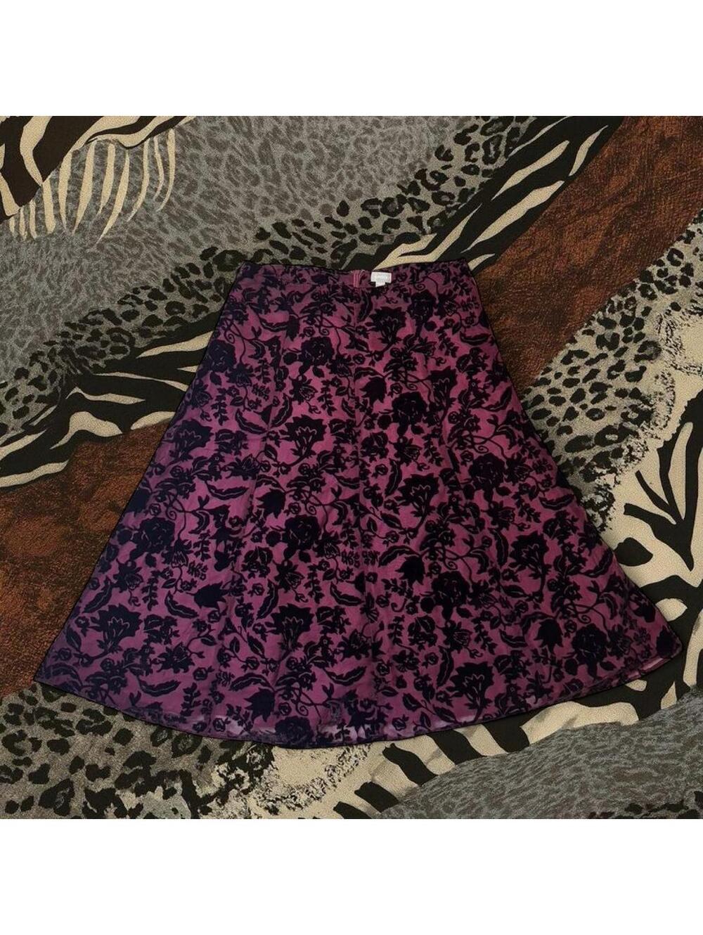 Lindex purple/black floral midi skirt